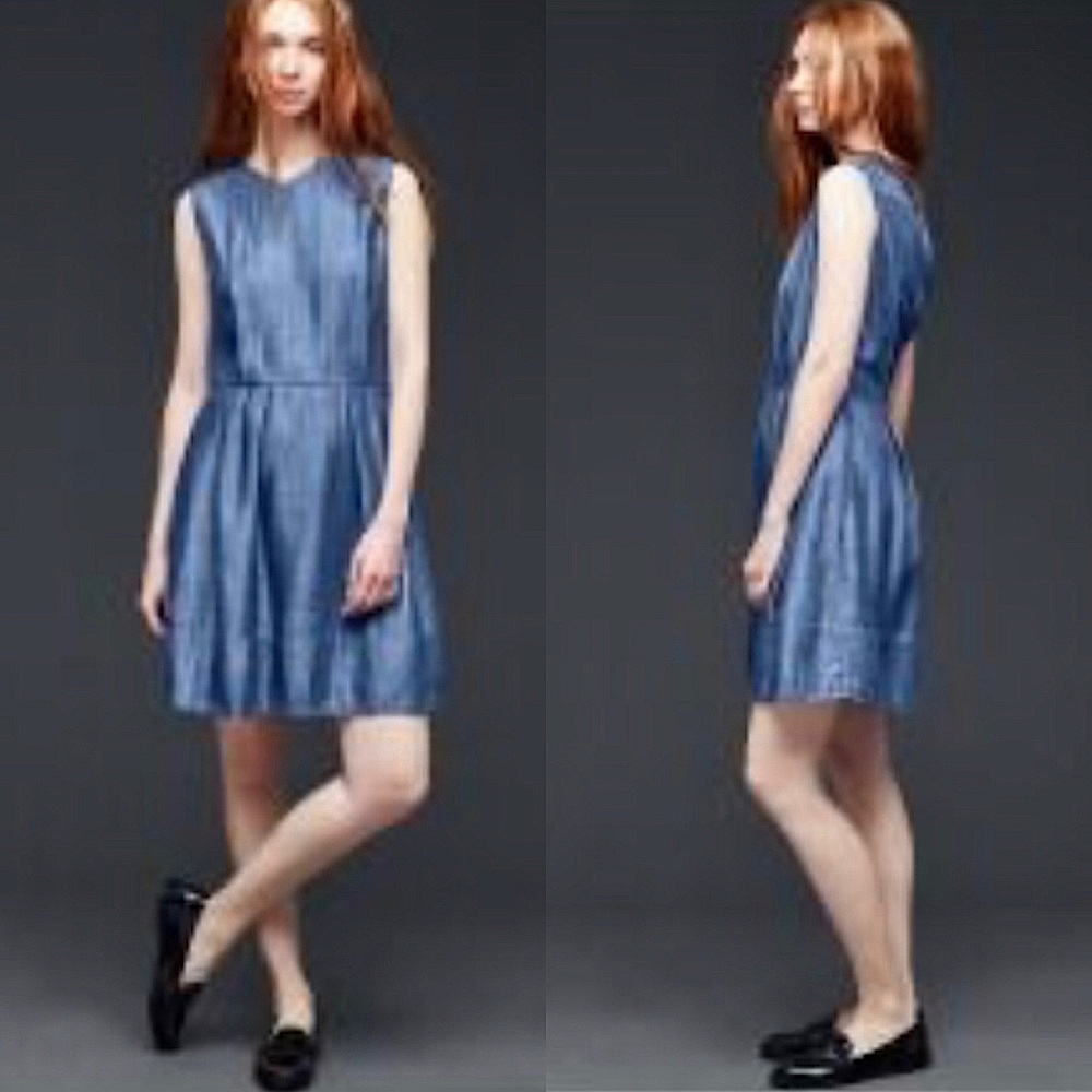 Gap Chambray Sleeveless V-Neck A-Line Denim Dress - Picture 4 of 15